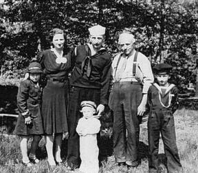 James M. Clausen in c1943 at St James, NY, with son Edward's family