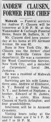 Obituary for Andrew P. Clausen July 1966
